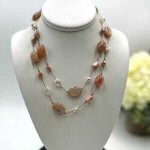 Margo Morrison Moonstone Combo Silver Pyrite Balls Swarovski Crystal Necklace